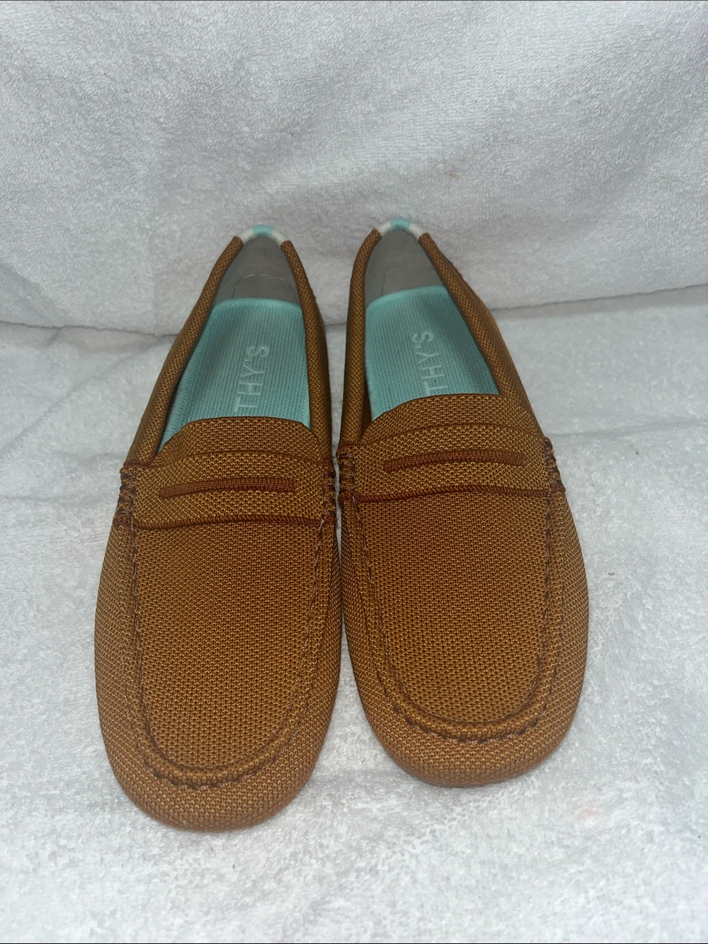 Rothy's Tan Knit Loafer with Teal Insole - Picture 6 of 8
